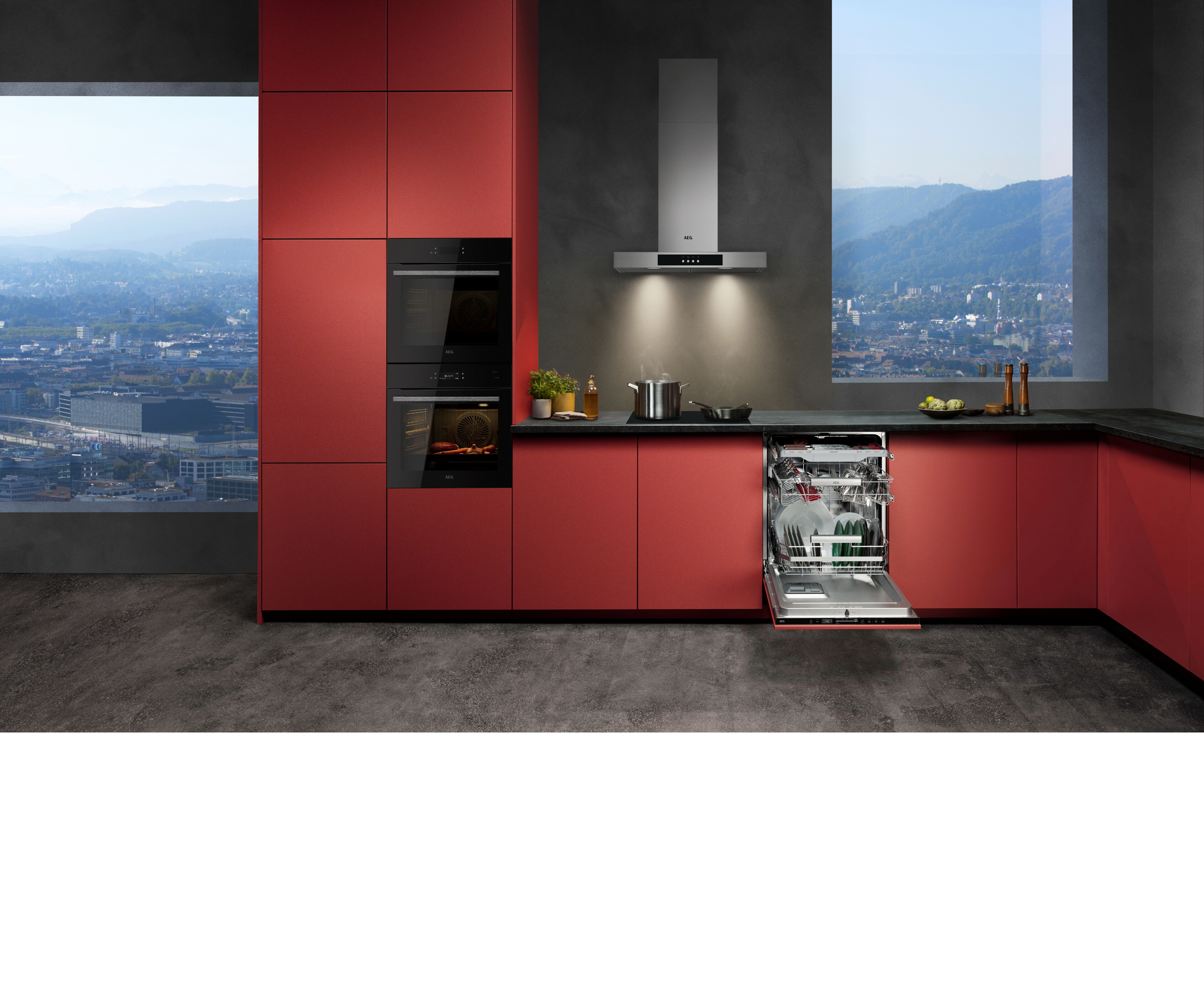 AEG Geschirrspüler eingebaut in einer roten Küche